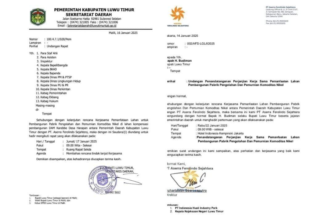 Kontroversi Undangan PKS PT Aserra: Bupati Luwu Timur Diundang Sebelum Rapat Pemda Digelar