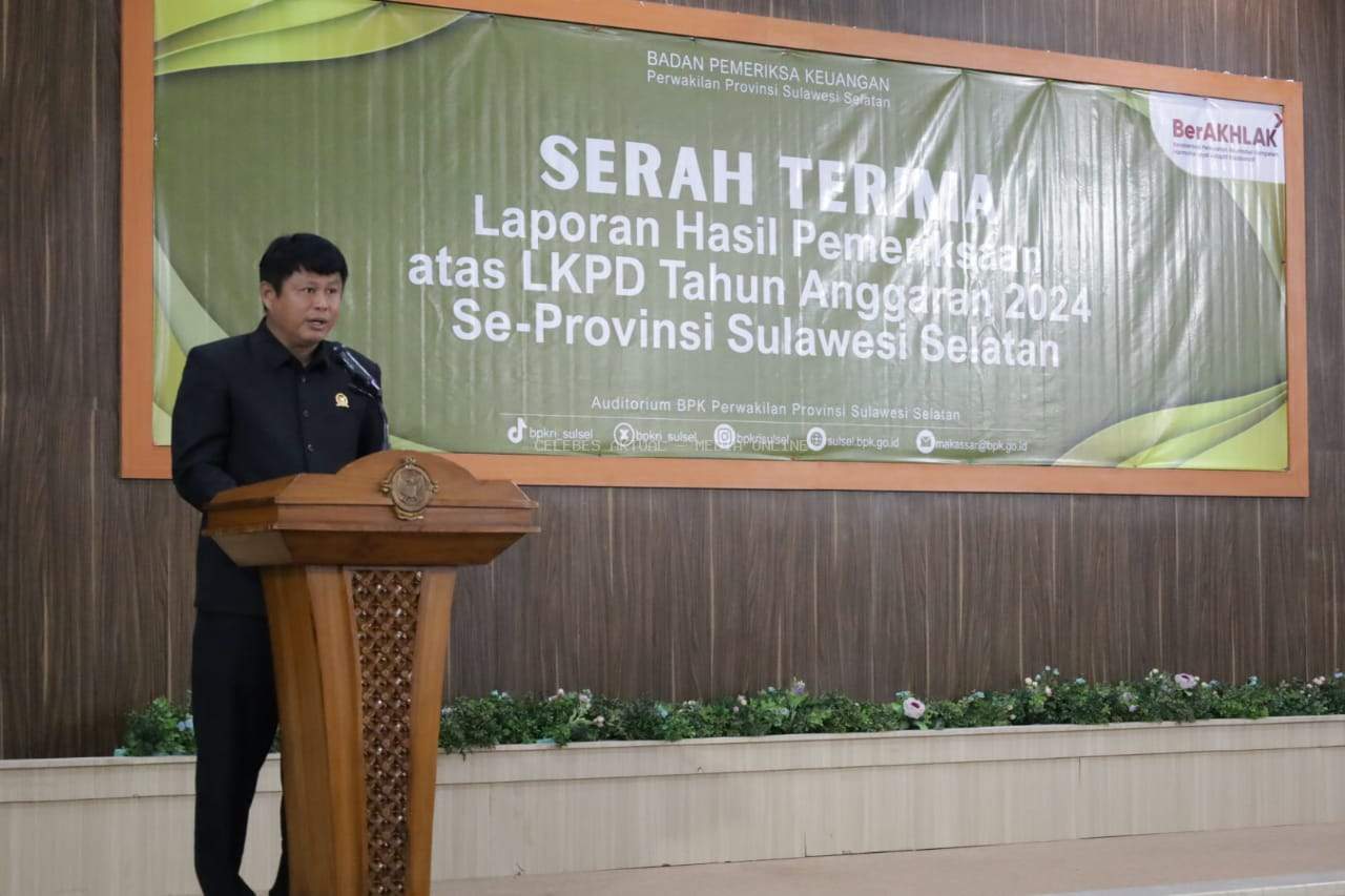 Ketua DPRD Luwu Timur Berikan Sambutan Wakili 6 Kabupaten di Sulsel saat Penyerahan LHP-BPK