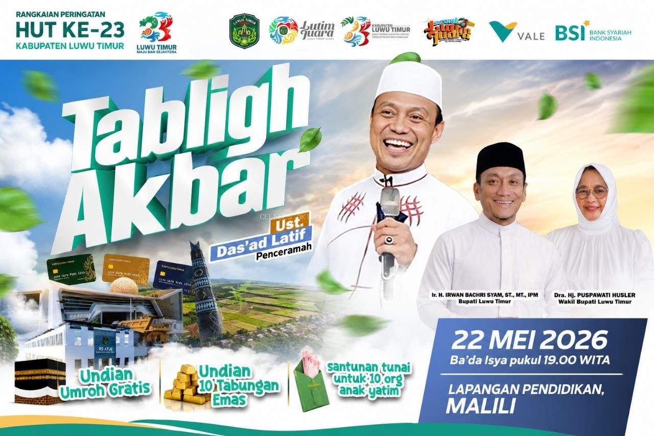 Tabligh Akbar Meriahkan HUT ke-23 Luwu Timur, Hadirkan Ustaz Das’ad Latif di Malili